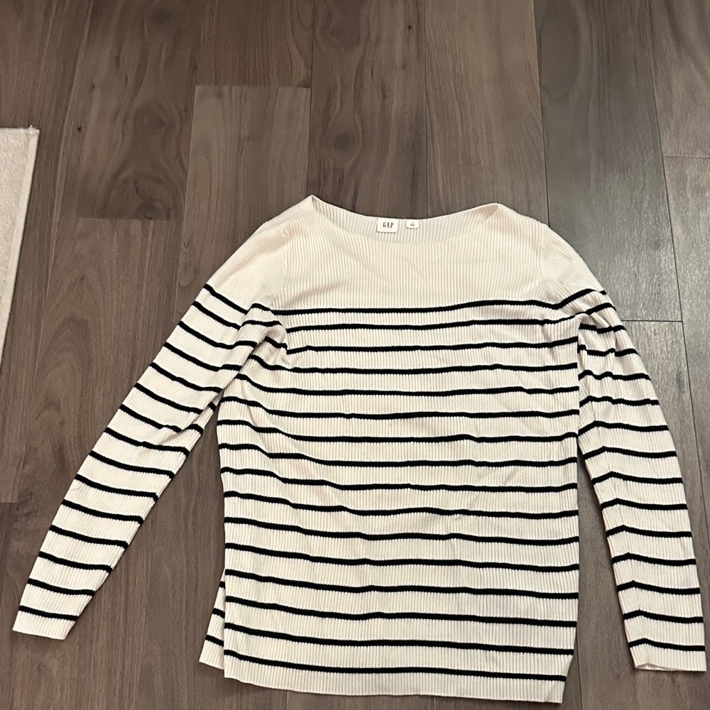 GAP Cream and Black Striped Crew Neck Sweater